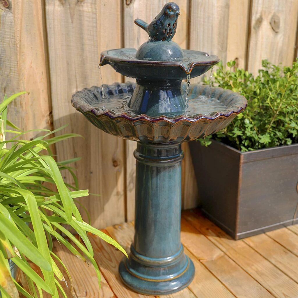 Kenroy Home Vogel Tiered Birdbath with Teal Finish, Classic Style