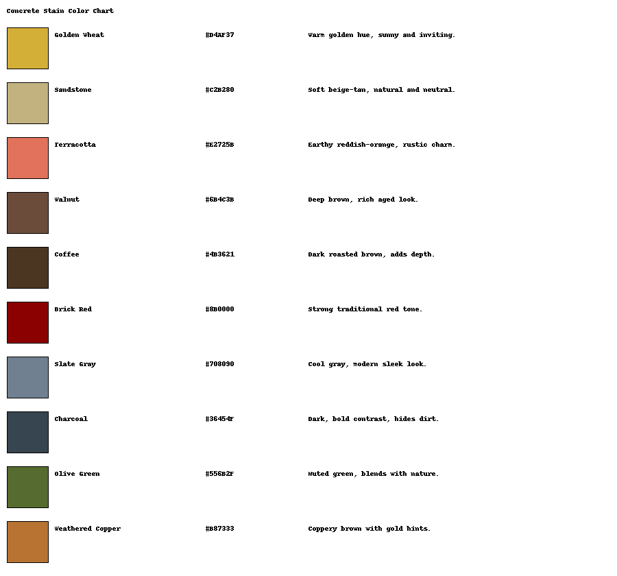 Concrete Stain Colors Chart
